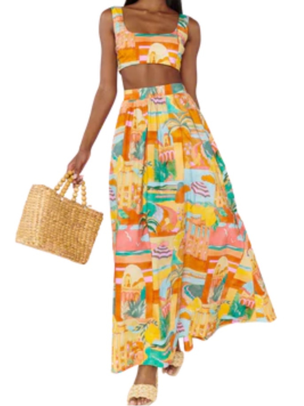 Show Me Your Mumu Postcard Print Two-Piece Set - Orange, Teal & Yellow